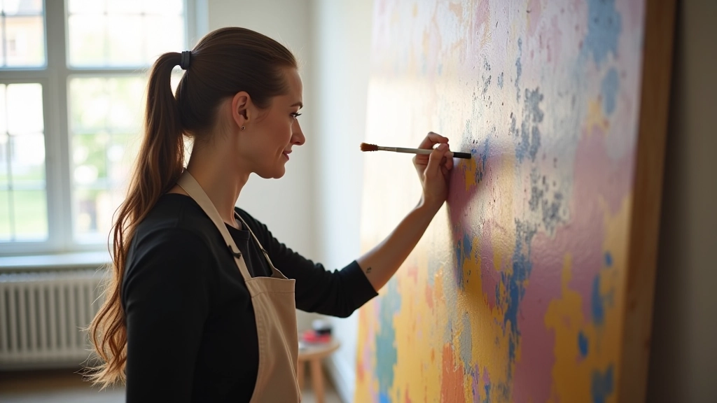 Artist painting on large-scale canvas in studio during residency program
